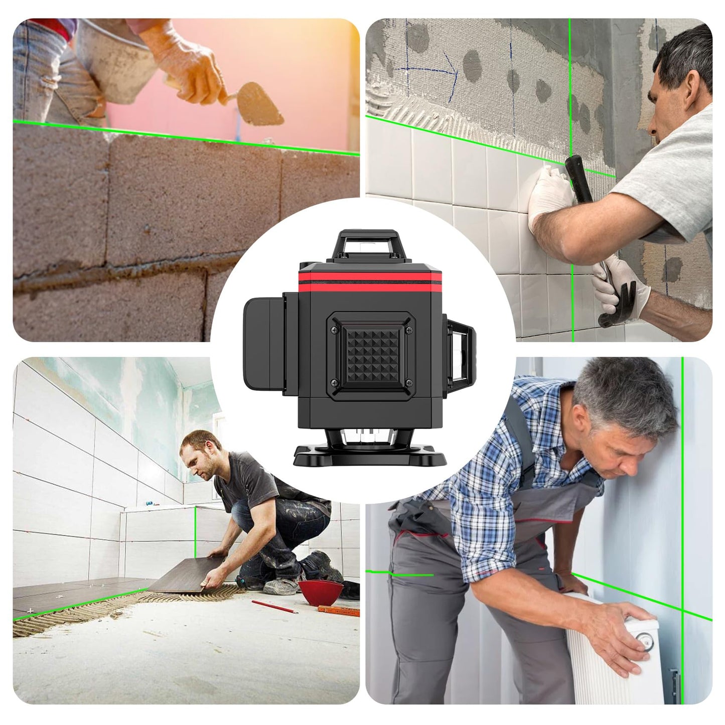 16 Lines Laser Level 4x360° Self Leveling Green Laser Level， 4D Green Cross Line for Construction and Picture Hanging，Laser measurement calibration - WoodArtSupply