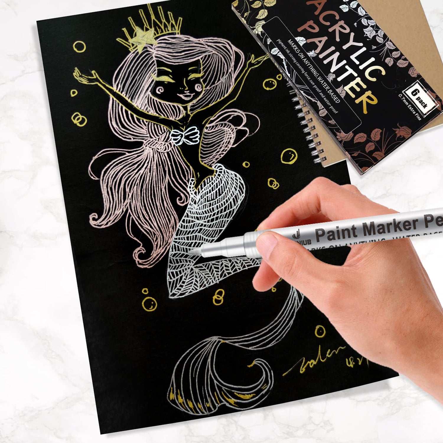 JEFFNIUB Gold Paint Pens with Silver, Rose Gold Acrylic Paint Pens for Rock Painting, Wood, Fabric, Glass, Canvas, Scrapbooking, Card DIY Metallic JEFFNIUB