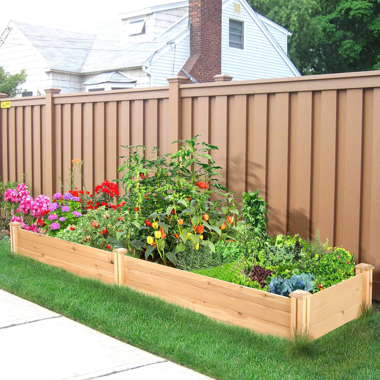 Omelaza Outdoor Wooden Raised Garden Bed Patio Planter Kit Box Grow for Deck Balcony Vegetables Flowers Gardening - Natural (8ft) Omelaza