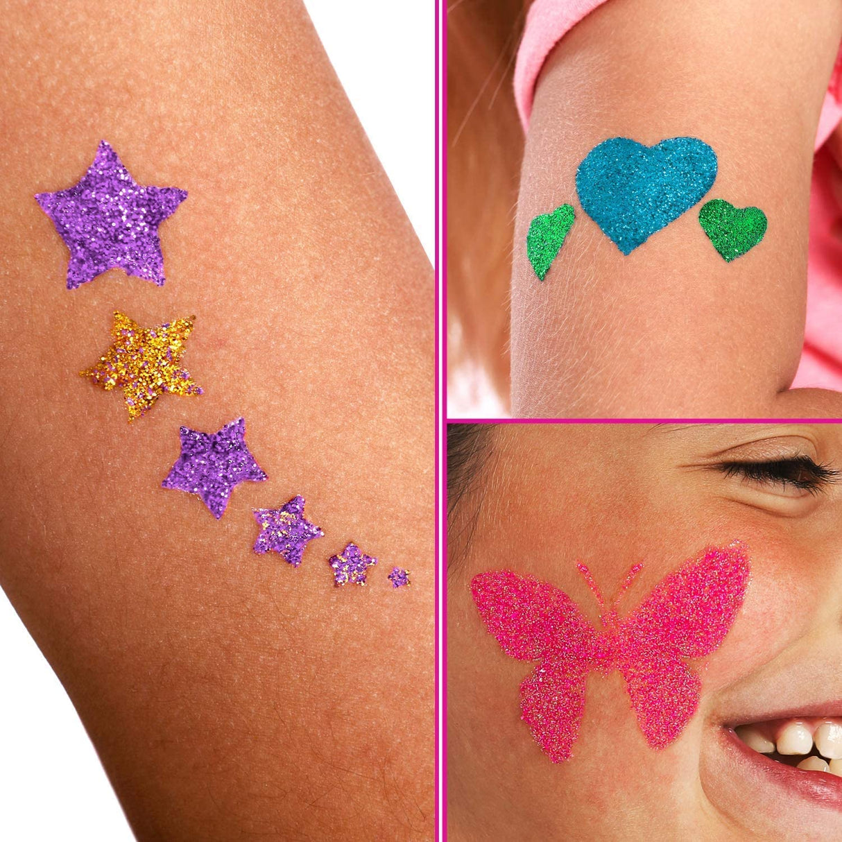 GirlZone Temporary Glitter Tattoos Kit for Girls, 33 Fun Pieces in 1 Sparkly Glitter Tattoos for Kids Kit, Easy to Apply and Remove Glitter Tattoo GirlZone
