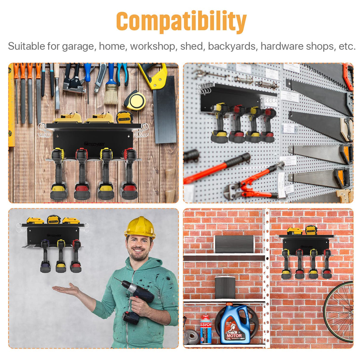 Ensayeer Power Tool Organizer, Cordless Drill Storage, Drill Holder Storage Wall Mount Shelf Rack, Charging Station to optimize Garage Organization Ensayeer