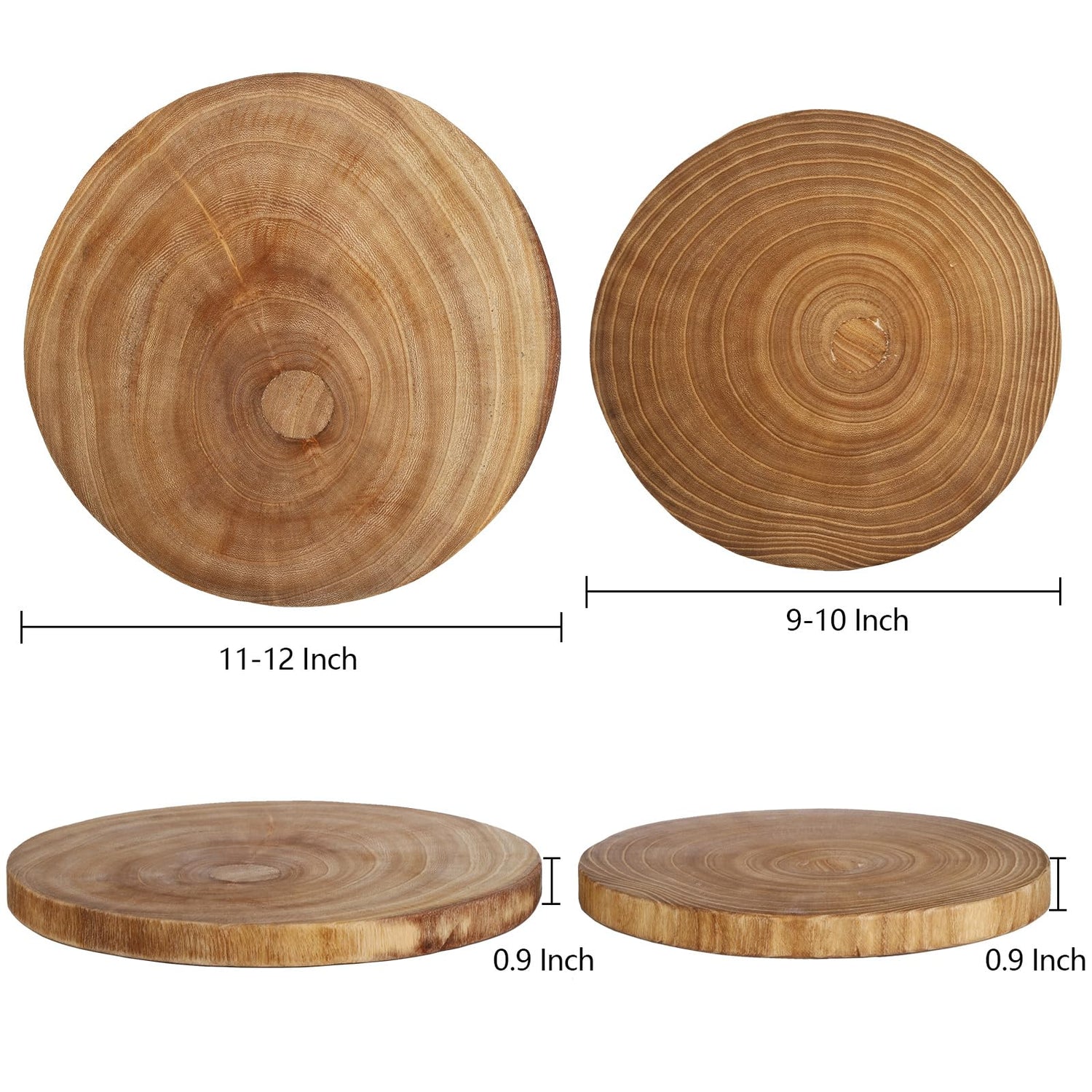 Nicunom 2 Pack Large Wood Slab Serving Board, 9"-10"/11"-12" Wood Cheese Server Round Cutting Board, Wood Slices for Table Centerpieces Nicunom