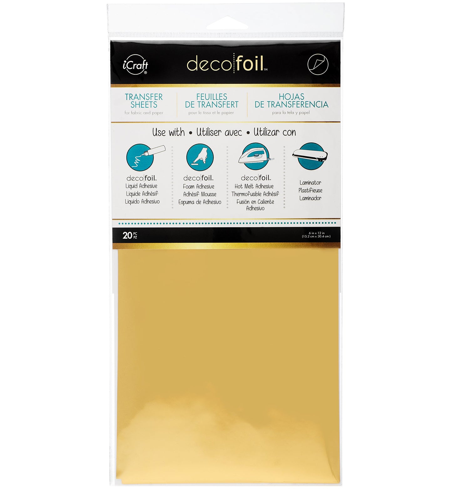 iCraft - 418561 Deco Foil Transfer Sheets, 6" x 12", Gold, 20 Piece