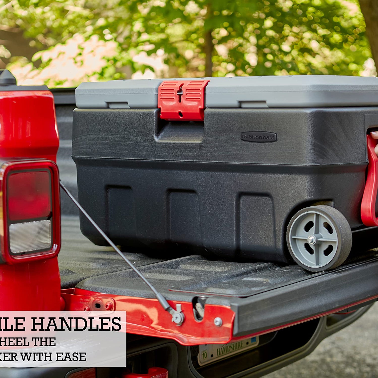 Rubbermaid ActionPacker 35 Gal Wheeled Lockable Storage Bin with Lid, Heavy-Duty Water Repellent Industrial Container with Built-In Durable Wheels, Rubbermaid