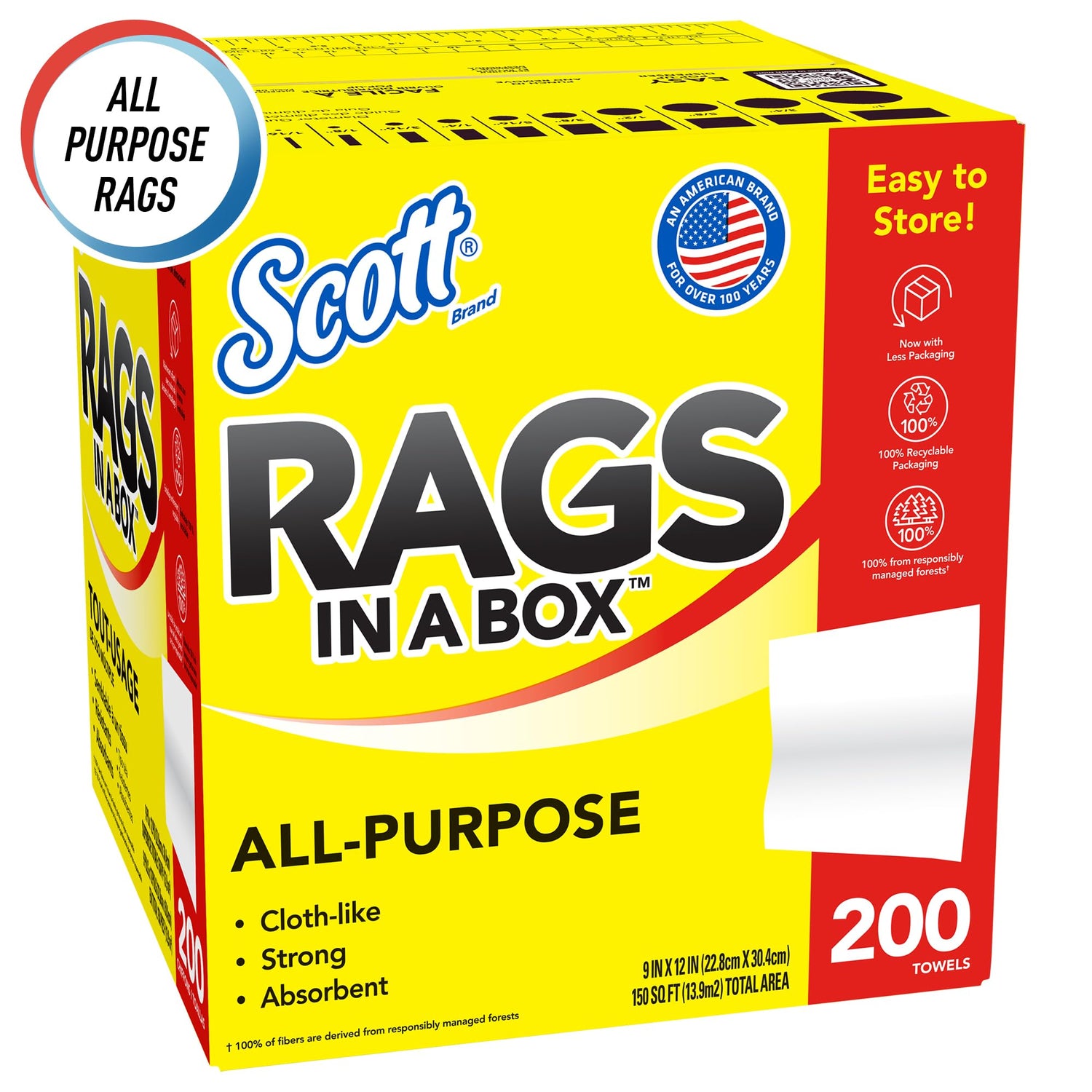 Scott® Rags In A Box™ (75260), White, 200 Shop Towels/Box, 8 Boxes/Case, 1,600 Towels/Case SCOTT SHOP ORIGINAL