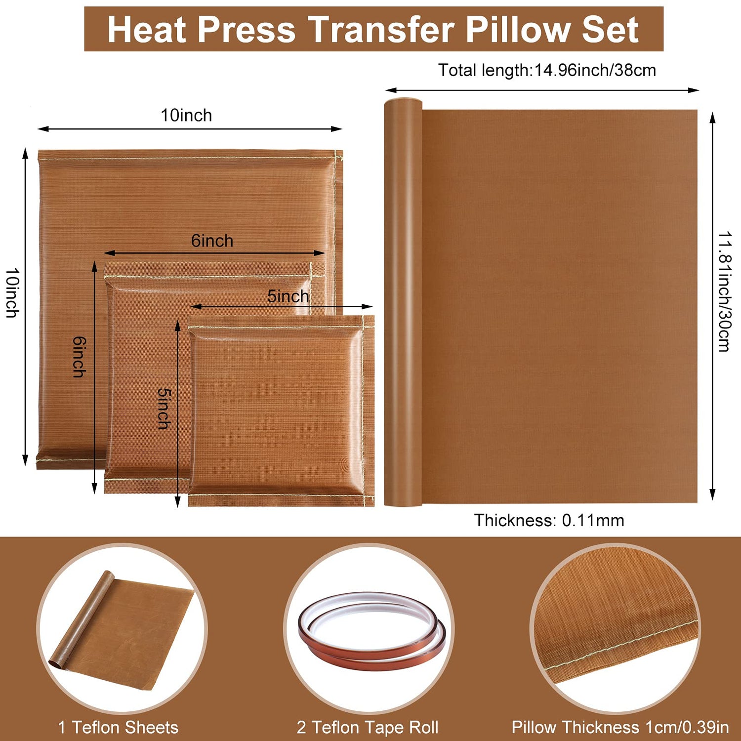 3 Sizes Pressing Pillow for Heat Press with 1 Heat Press Transfer Paper and 2 Roll of Tape Heat Press Pillow Bundle for Ironing T-Shirts and Screen Zonon