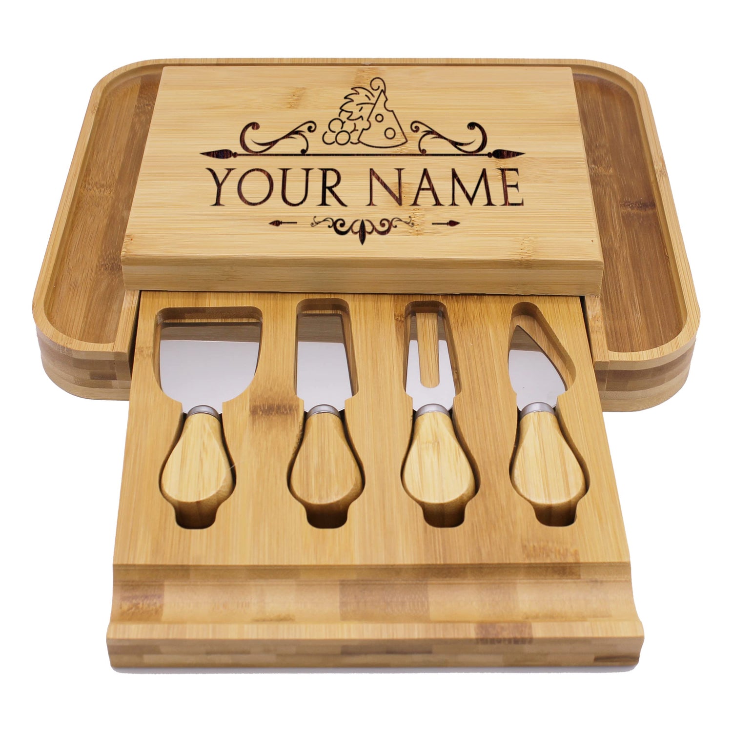 Custom Personalized Premium Charcuterie Cheese Board Set with Spreader Utensil Tools with Any Name The Wedding Party Store