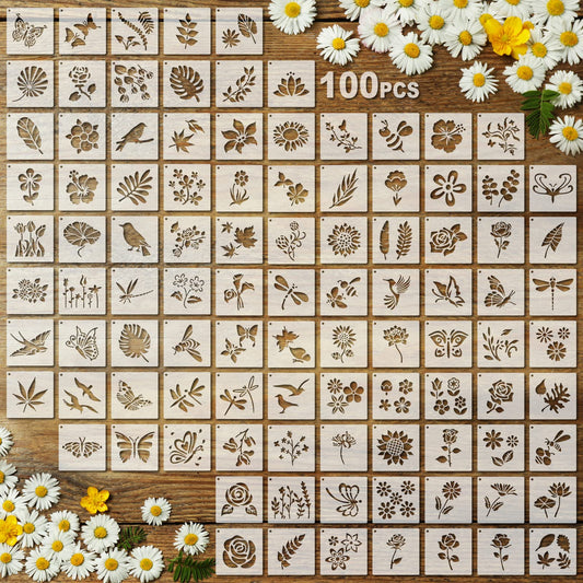 100 Pcs Stencils for Painting on Wood Reusable Stencil Crafts Drawing Templates Holiday Stencils Wall Paper Stencil Set for DIY Art Scrapbook Home