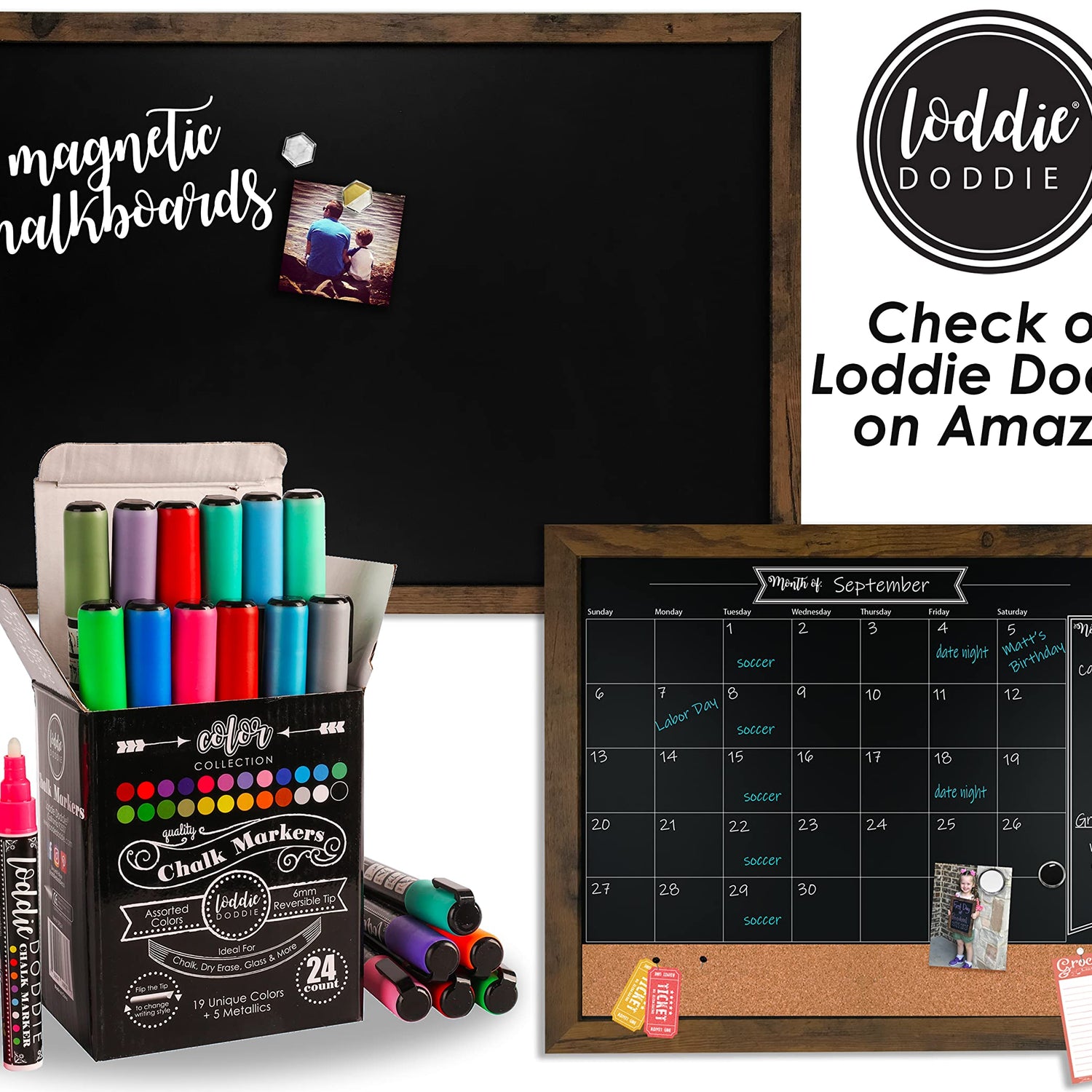 Loddie Doddie Liquid Chalk Markers | Dust Free Chalk Pens - Perfect for Chalkboards, Blackboards, Windows and Glass | 6mm Reversible Bullet & Chisel Loddie Doddie