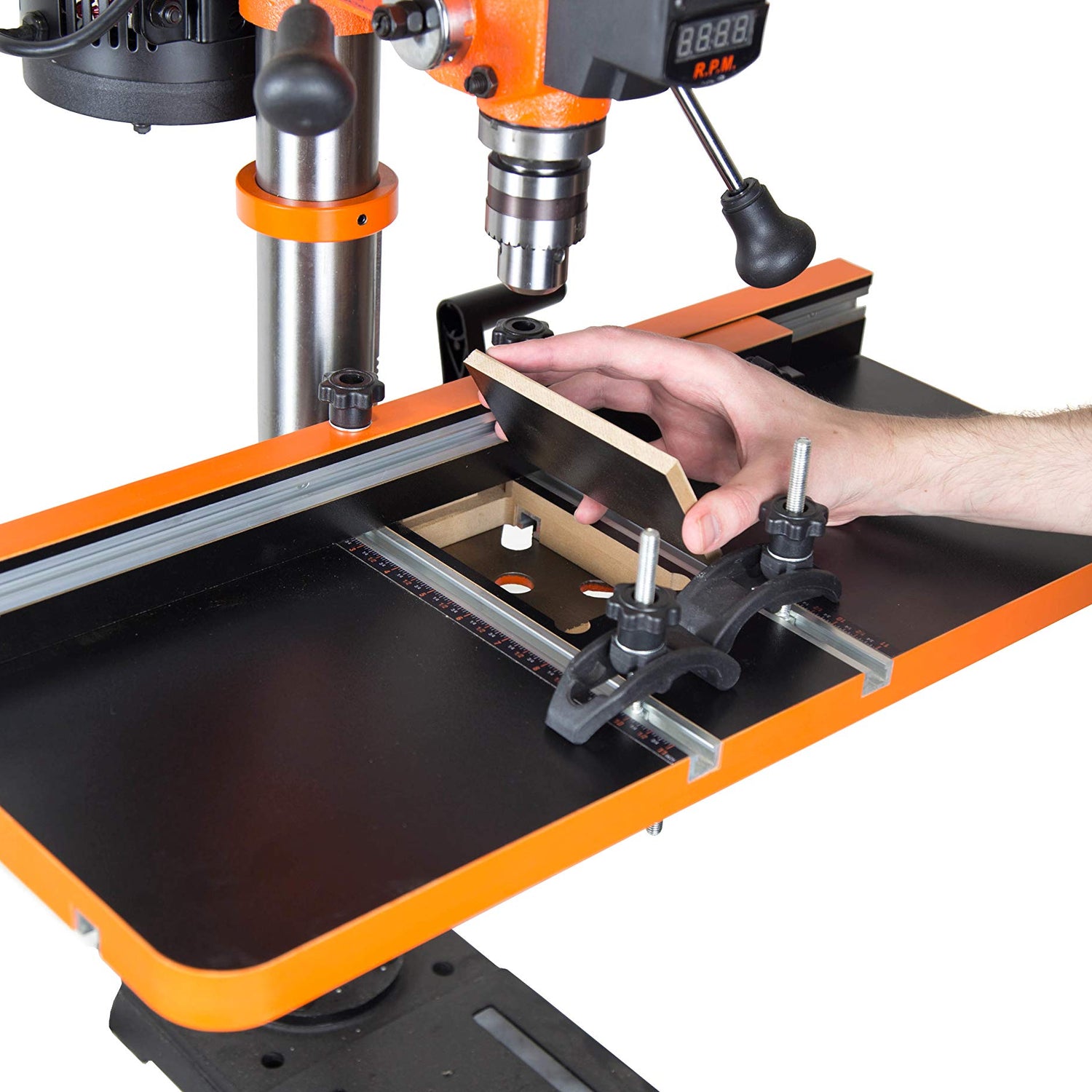 WEN 4208T 2.3-Amp 8-Inch 5-Speed Benchtop Drill Press & DPA2513 24-by-12-Inch Drill Press Table with an Adjustable Fence and Stop Block WEN