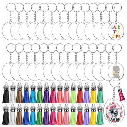 Audab 120pcs Acrylic Keychain Blanks for Vinyl Kit Including 30pcs Clear Acrylic Blanks, 30pcs Keychain Tassels, 30pcs Key Rings and 30pcs Jump Rings - WoodArtSupply