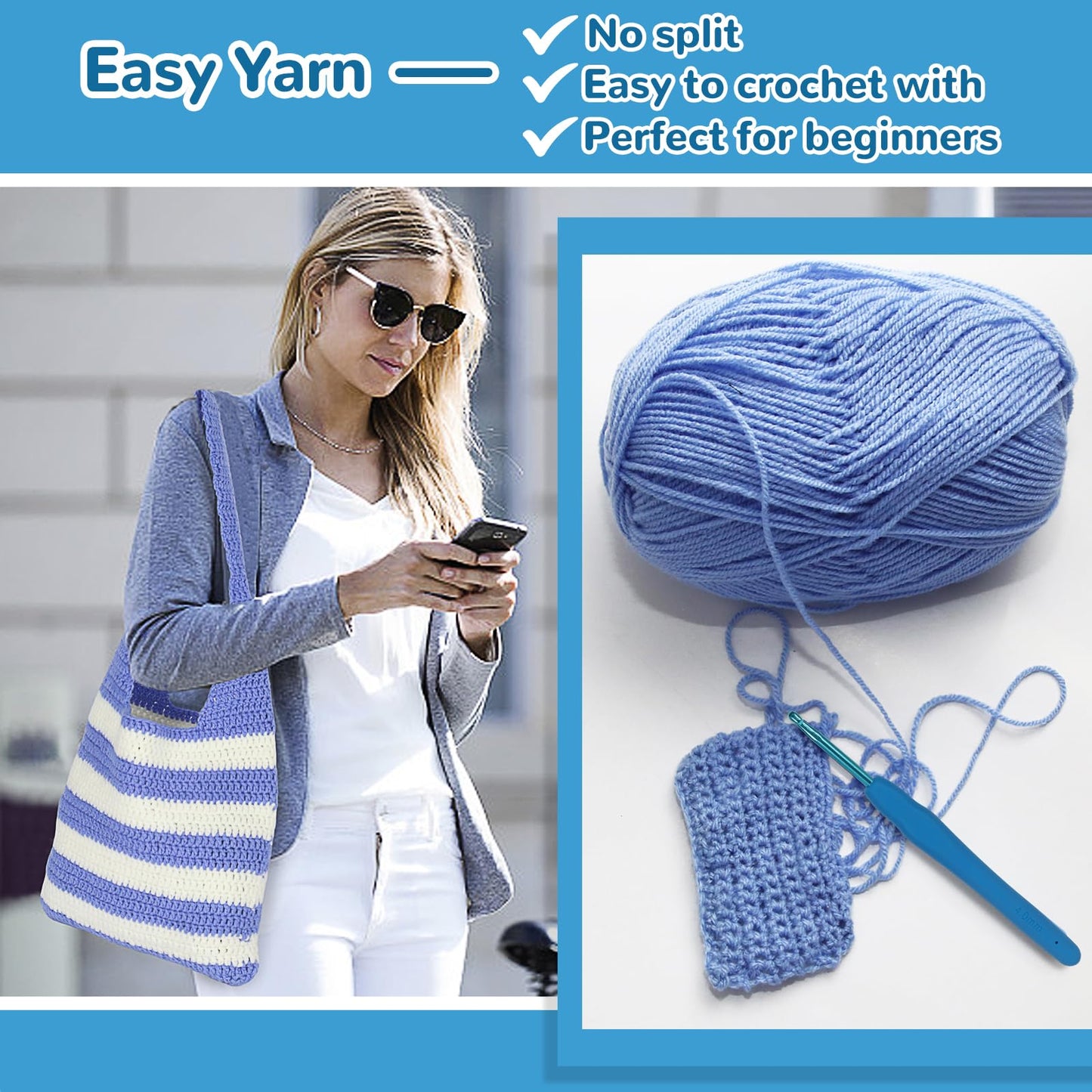 Katech Crochet Kit for Beginners, Striped Tote Bag Crochet Set