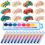 Leitee 12 Sets Unfinished Paintable Wooden Cars DIY Toys with Watercolor Paint Wooden Toy Cars Wood Crafts for Woodworking School Family Arts Home Leitee