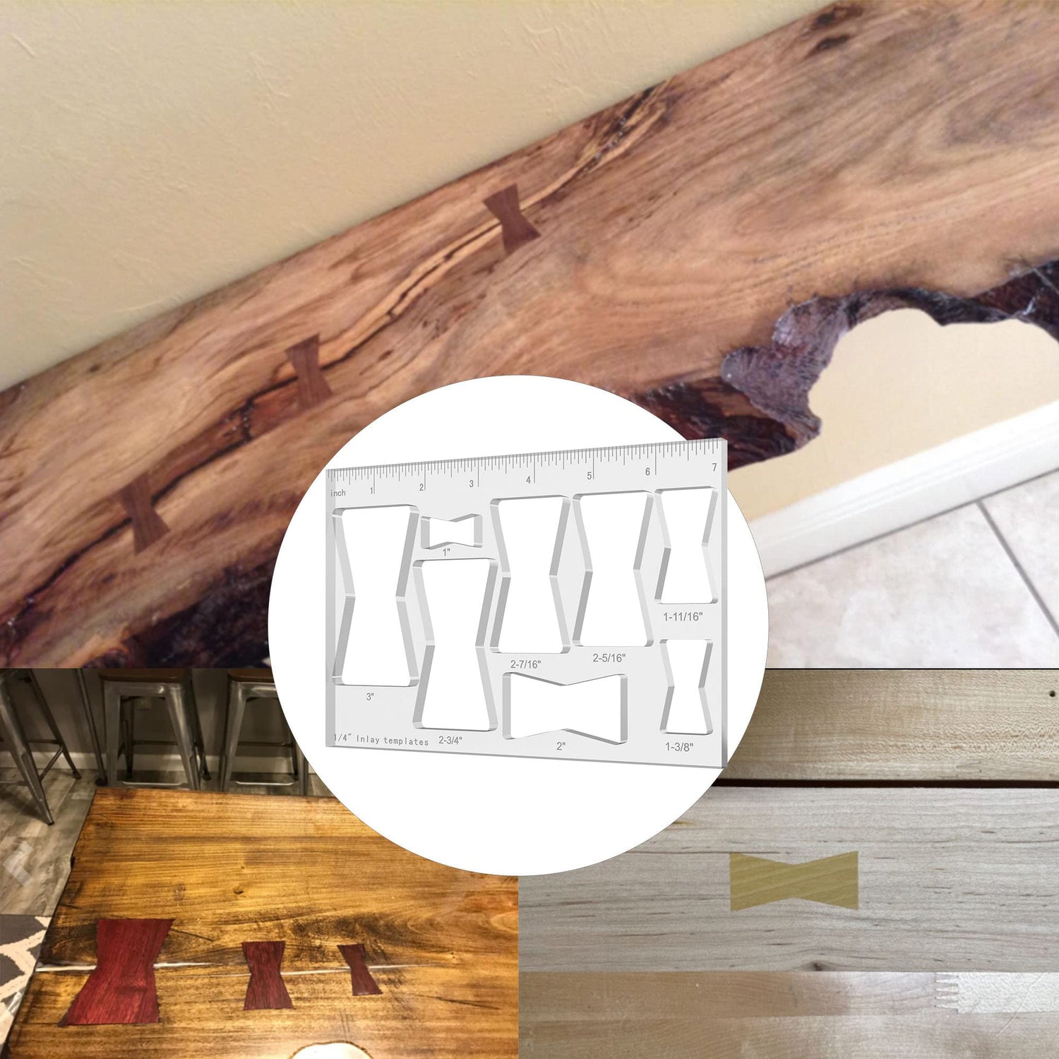 Hecfu 8 in 1 Router Template for Woodworking, Router Jig Bowtie Template, Bowtie Router Template Jig Kit, Butterfly Inlay Template Decorative Hecfu