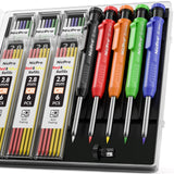Nicpro 5 Pack Carpenter Pencil with Sharpener, Mechanical Carpenter Pencils with 41 Refills (Red, Black, Yellow), Deep Hole Marker Construction Heavy Nicpro
