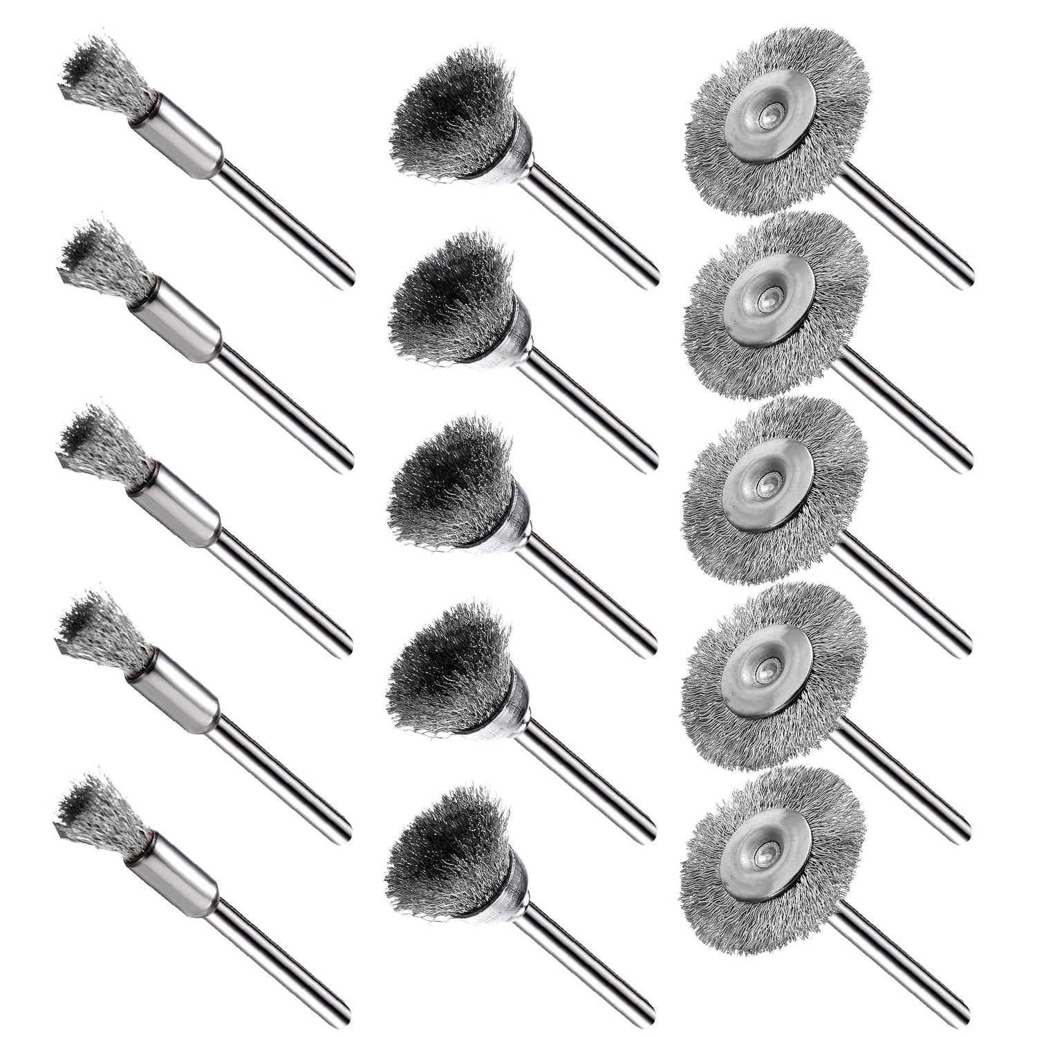 EASYIKI 15 Pieces Stainless Steel Wire Brushes, Wire Brush Wheel, Steel Wire Polishing Wheel Kits for Dremel Rotary Tools (1/8 Inch Shank) EASYIKI