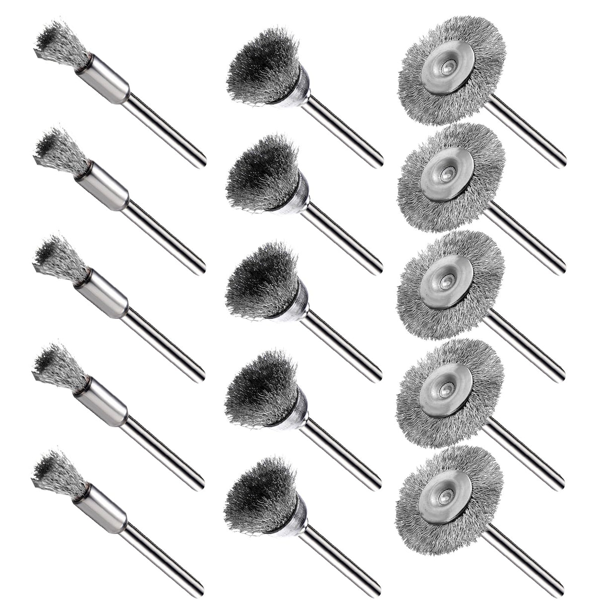 EASYIKI 15 Pieces Stainless Steel Wire Brushes, Wire Brush Wheel, Steel Wire Polishing Wheel Kits for Dremel Rotary Tools (1/8 Inch Shank) EASYIKI