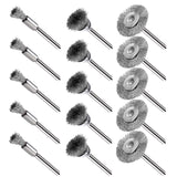 EASYIKI 15 Pieces Stainless Steel Wire Brushes, Wire Brush Wheel, Steel Wire Polishing Wheel Kits for Dremel Rotary Tools (1/8 Inch Shank) EASYIKI
