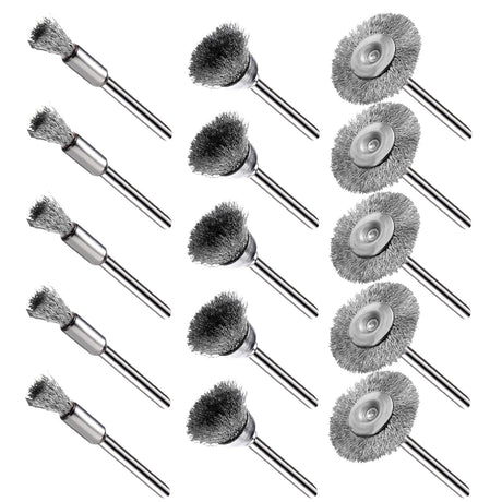 EASYIKI 15 Pieces Stainless Steel Wire Brushes, Wire Brush Wheel, Steel Wire Polishing Wheel Kits for Dremel Rotary Tools (1/8 Inch Shank) EASYIKI