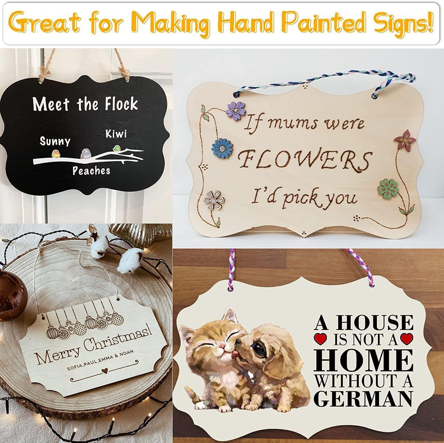 12PCS Unfinished Wood Crafts, Rectangle Wood Blanks Sign with Ropes for Crafts, Wood Plaque for Cricut Projects, Wooden Hanging Craft Door Signs Wall RF REENFAYA