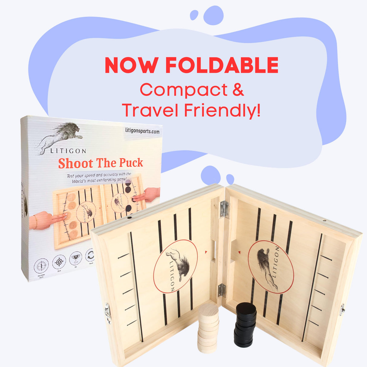 Litigon Shoot The Puck - Fast Sling Puck Game Large Size - Wooden Hockey Board Game - Desktop Battle Sling Hockey - Funny Family Home Games - Kids Litigon