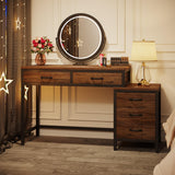 Tribesigns Vanity Desk with 5 Drawers, Makeup Vanity Table Dressing Table with Side 3-Drawer Chest, Make Up Vanities for Women, Girls (Without Tribesigns