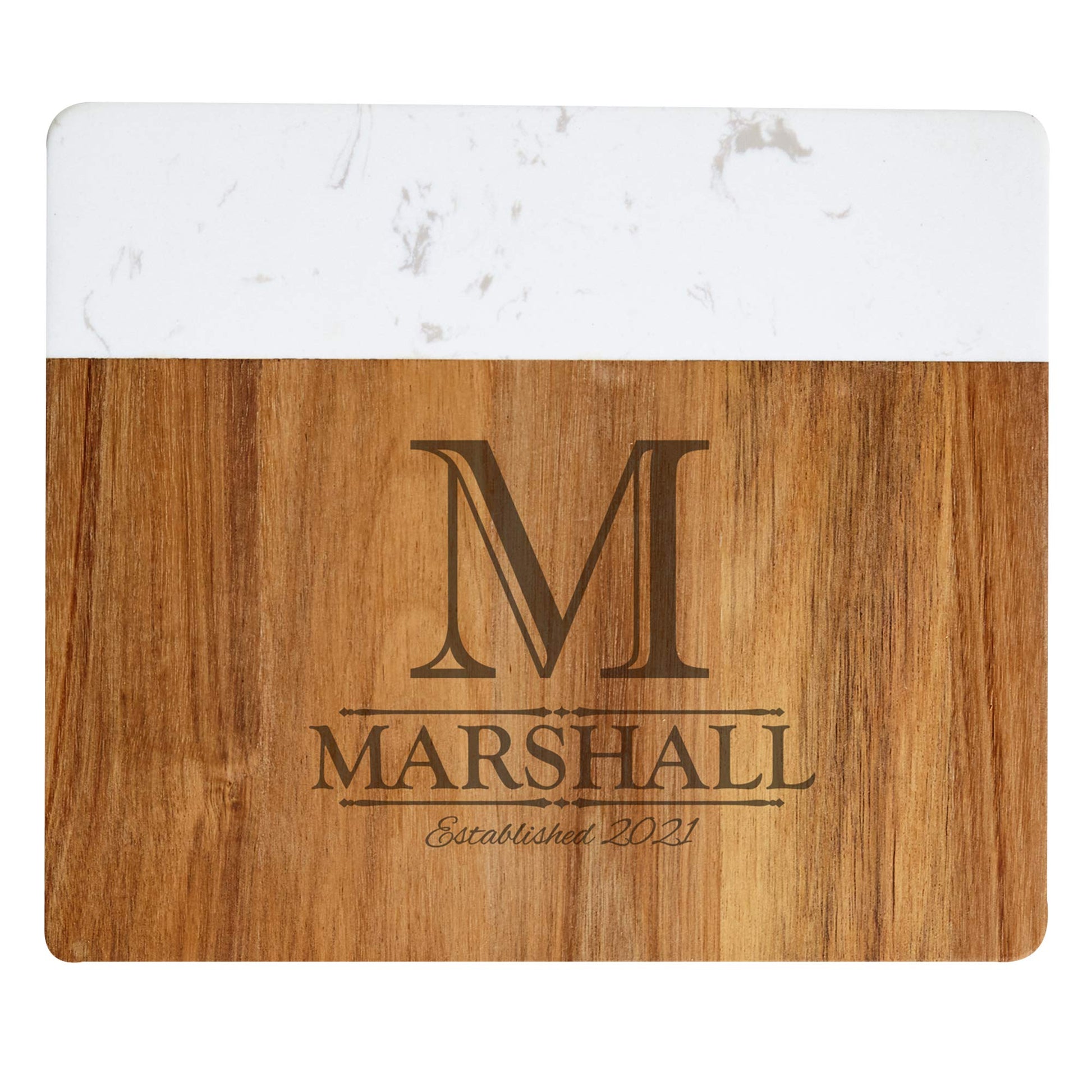 Let's Make Memories Personalized Monogram Marble Wood Cheese Board - Custom Charcuterie Platter - Home Entertaining - Customize with Initial & Name - WoodArtSupply