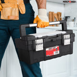 MAXPOWER 16 inch Tool Box with Removable Tray, Portable Toolbox with Stainless Steel Handle & Doule Metal Latch, Rated up to 33 Lbs MAXPOWER