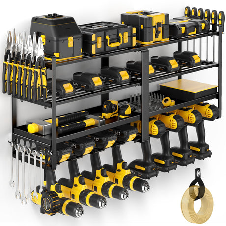 POKIPO Power Tool Organizer Wall Mount, Extended Large Heavy Duty Drill Holder, 4 Layer Garage Tool Organizer and Storage, Utility Racks Suitable for POKIPO