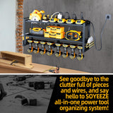 SOYEEZE Power Tool Organizer with Charging Station- Garage 8 Drill Holder Built in 8 Outlet Power Strip (DRILLDOCK PRO) SOYEEZE
