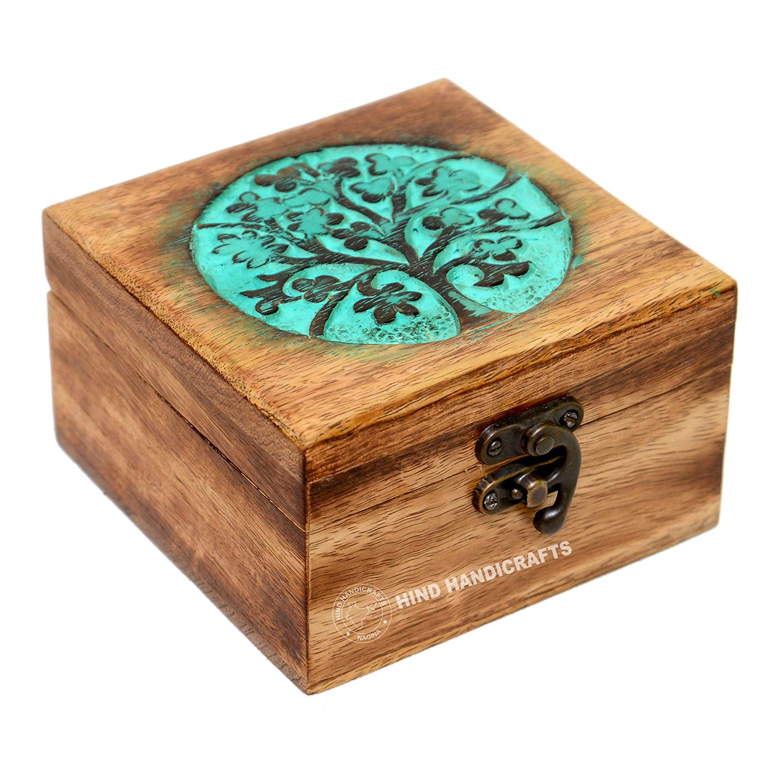Antique Handmade Wooden Urn Tree of Life Engraving Handcarved Jewellery Box for Women-Men Jewel | Home Decor Accents | Decorative Boxes | Storage & Hind Handicrafts