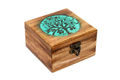 Antique Handmade Wooden Urn Tree of Life Engraving Handcarved Jewellery Box for Women-Men Jewel | Home Decor Accents | Decorative Boxes | Storage &