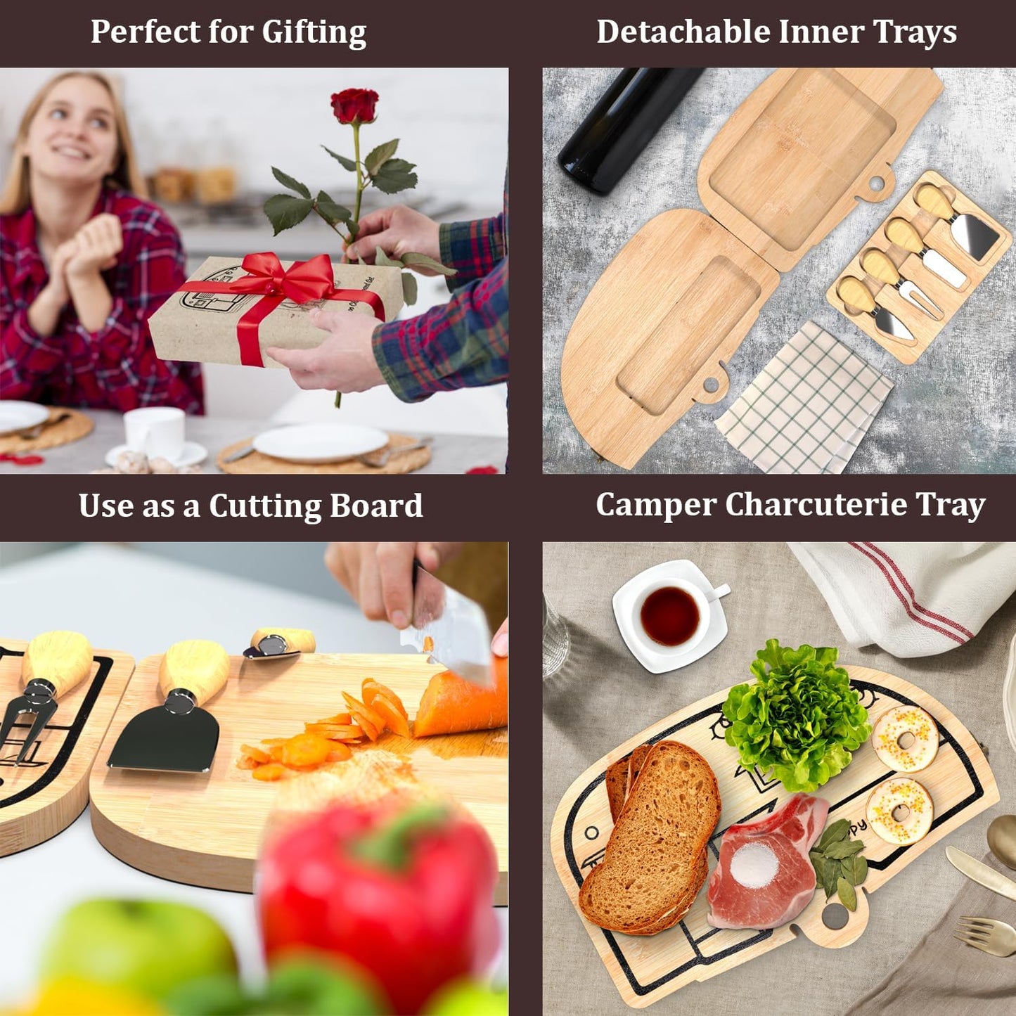 Haigoo Camping Cheese Board and Knife Set Foldable Bamboo Charcuterie Boards Gift Set Unique Cheese Cutting Board Birthday Gifts for Mom Dad House - WoodArtSupply