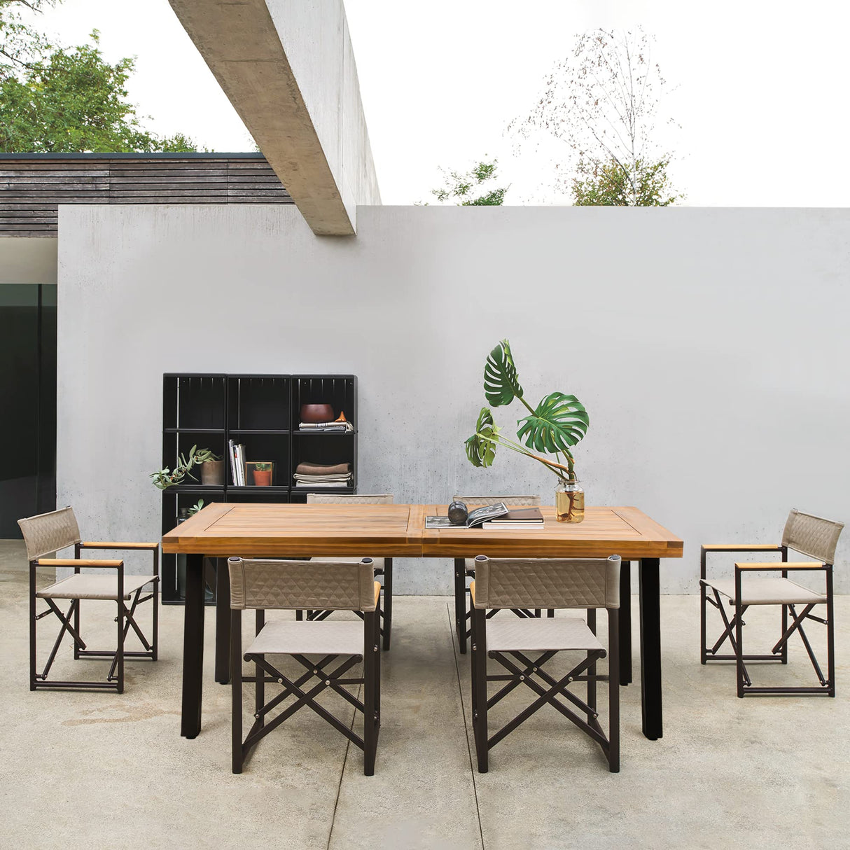 Flamaker Dining Table for 6 Acacia Wood Indoor Outdoor Home Kitchen Table with Iron Legs Large Rectangular Patio Table for Deck, Sunroom Flamaker