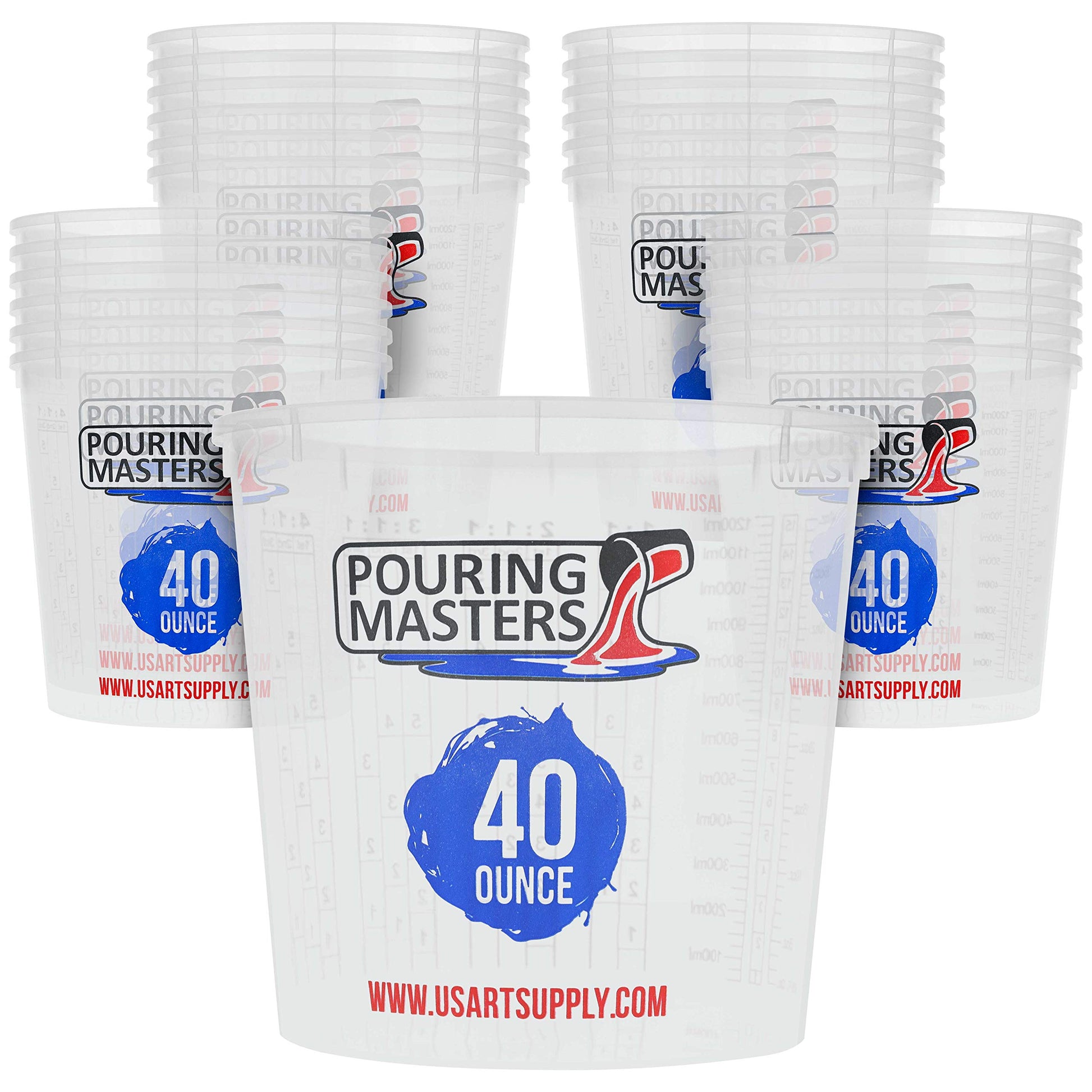 Pouring Masters 40 Ounce (1200ml) Graduated Plastic Mixing Cups (Box of 24) - Use for Paint, Resin, Epoxy, Art, Kitchen, Cooking, Baking - - WoodArtSupply