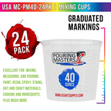 Pouring Masters 40 Ounce (1200ml) Graduated Plastic Mixing Cups (Box of 24) - Use for Paint, Resin, Epoxy, Art, Kitchen, Cooking, Baking - Pouring Masters