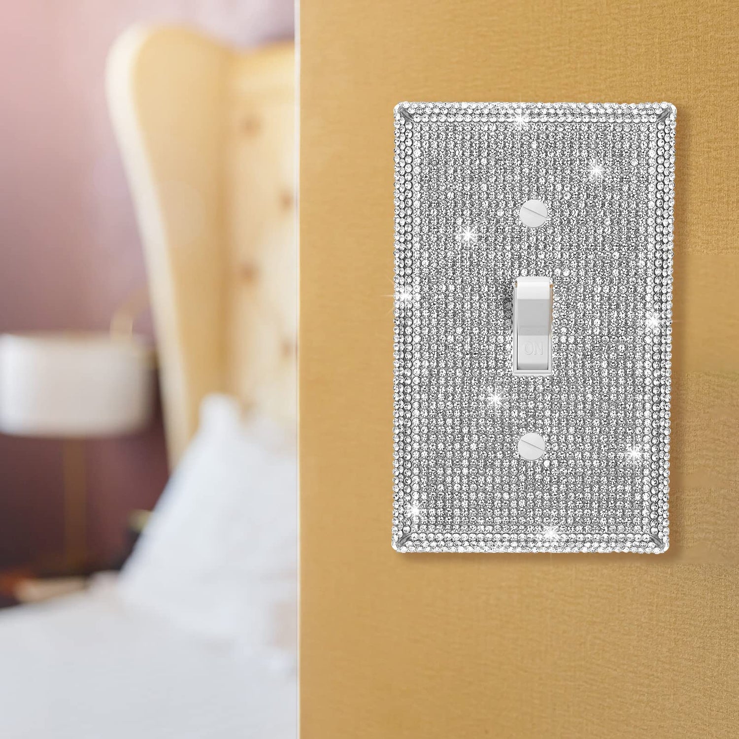 2 Pcs Bling Outlet Covers Rhinestone Light Switch Cover Metal Wall Plate Stainless Steel Outlet Standard Size 4.5 x 2.75 Inch for Switch Receptacle Jutom