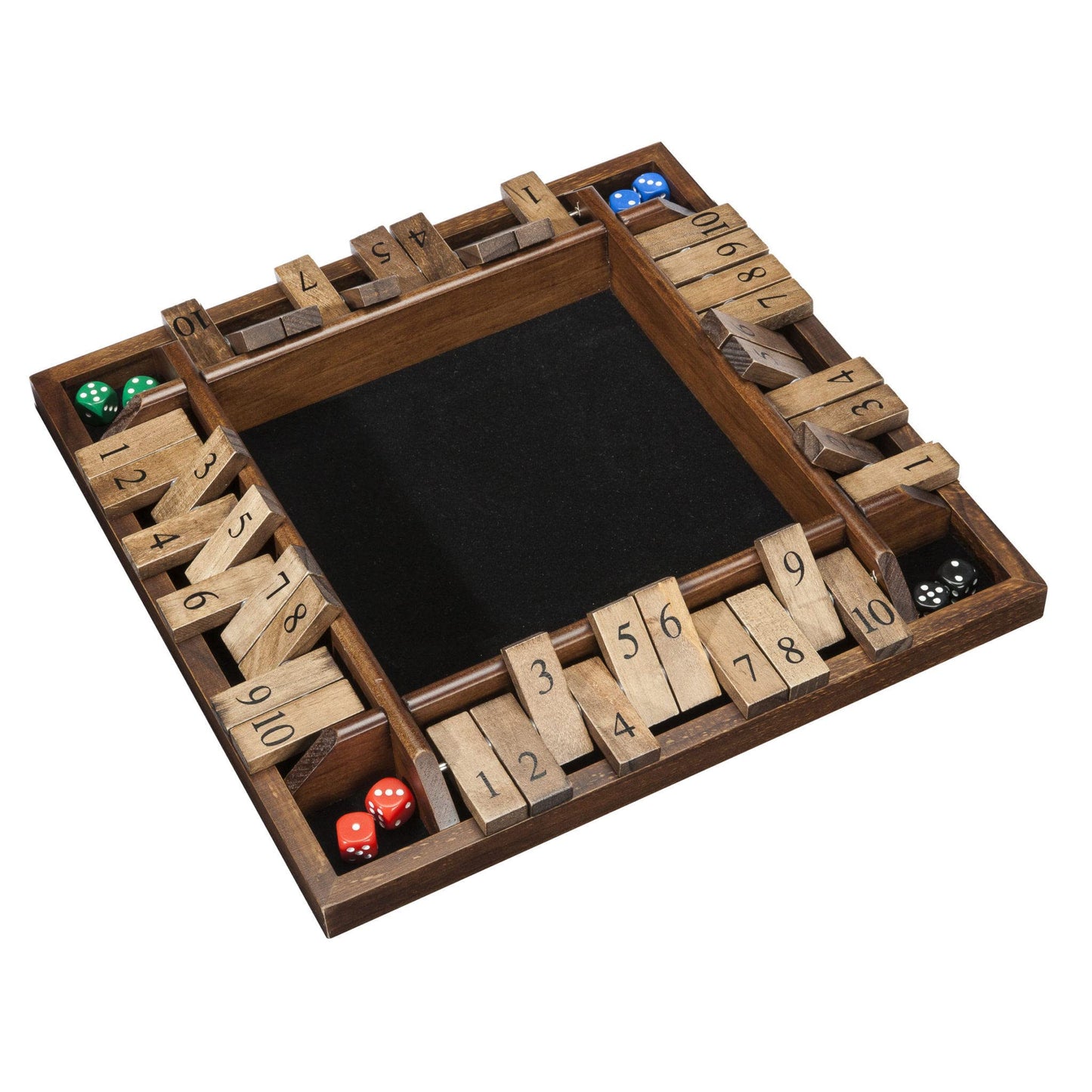 WE Games 14 inch 4-Player Shut The Box Wooden Board Game, Walnut Stain