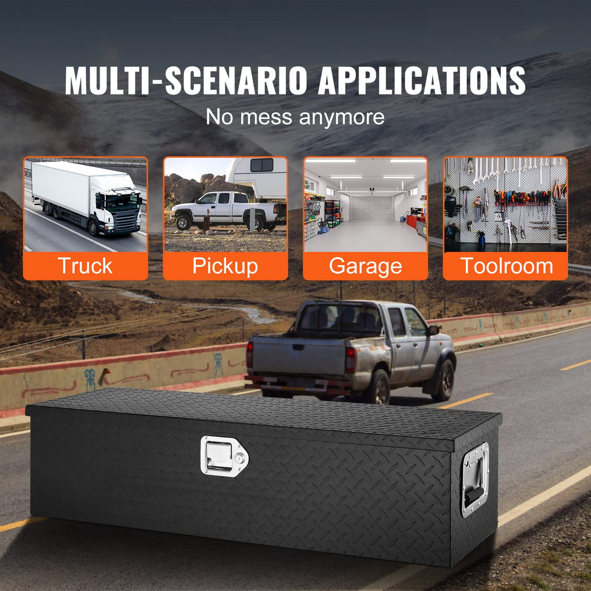 VEVOR Heavy Duty Aluminum Truck Bed Tool Box, Diamond Plate Tool Box with Side Handle and Lock Keys, Storage Tool Box Chest Box Organizer for Pickup, VEVOR