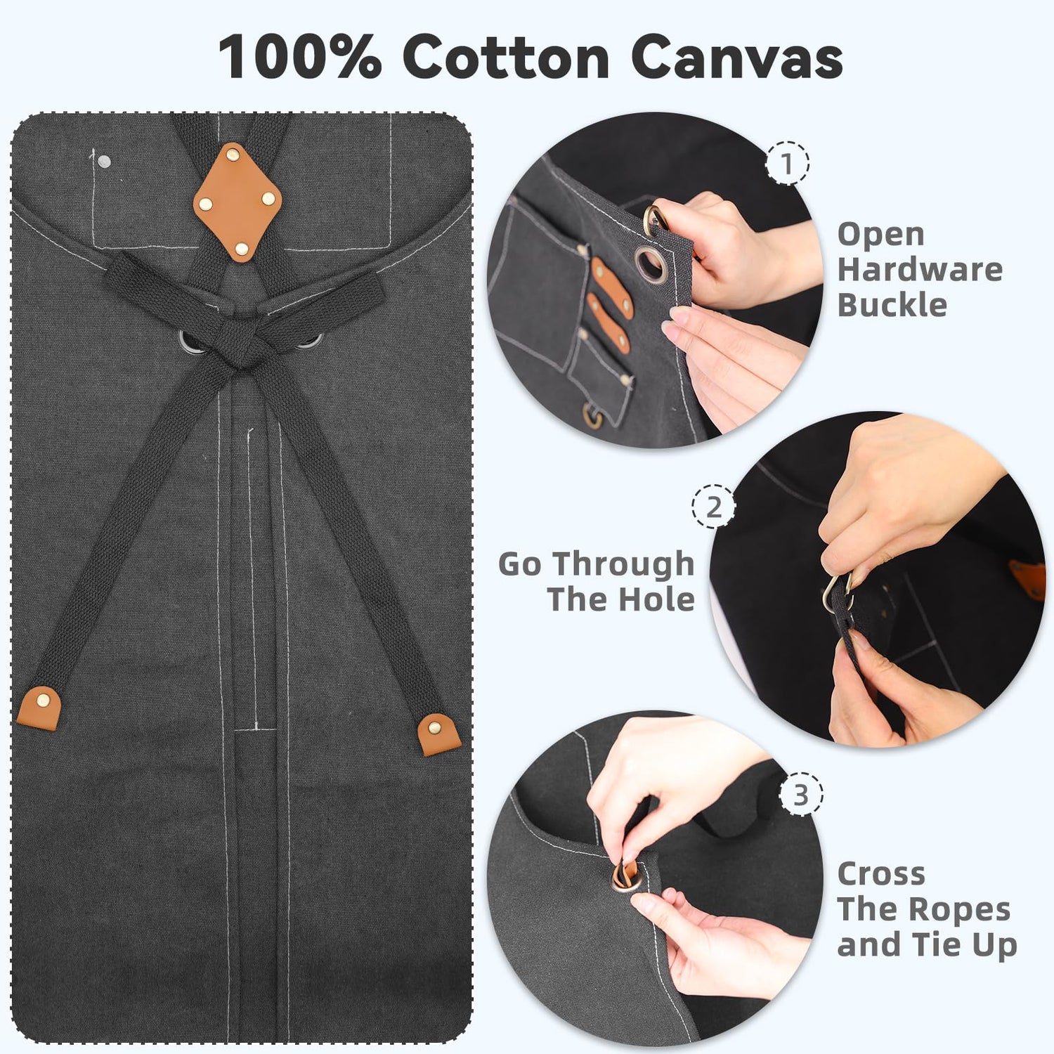 Bluegogo Chef Aprons for Men Women, Cotton Canvas Cross Back Adjustable Apron with Large Pockets for Kitchen Garden Salon, Size M to XXL (Black) Bluegogo