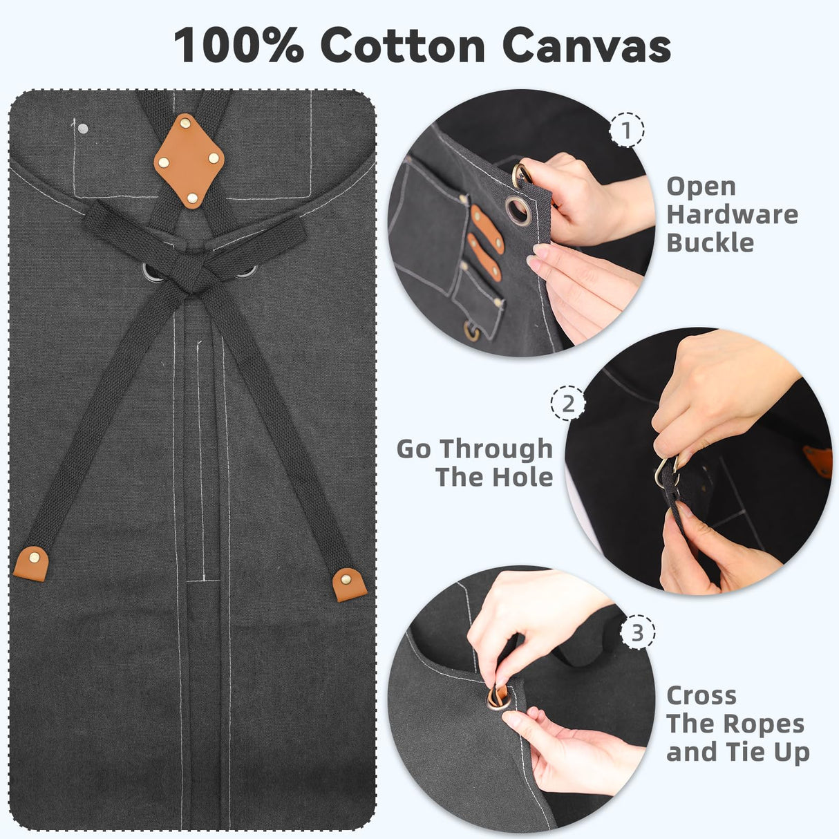 Bluegogo Chef Aprons for Men Women, Cotton Canvas Cross Back Adjustable Apron with Large Pockets for Kitchen Garden Salon, Size M to XXL (Black) Bluegogo