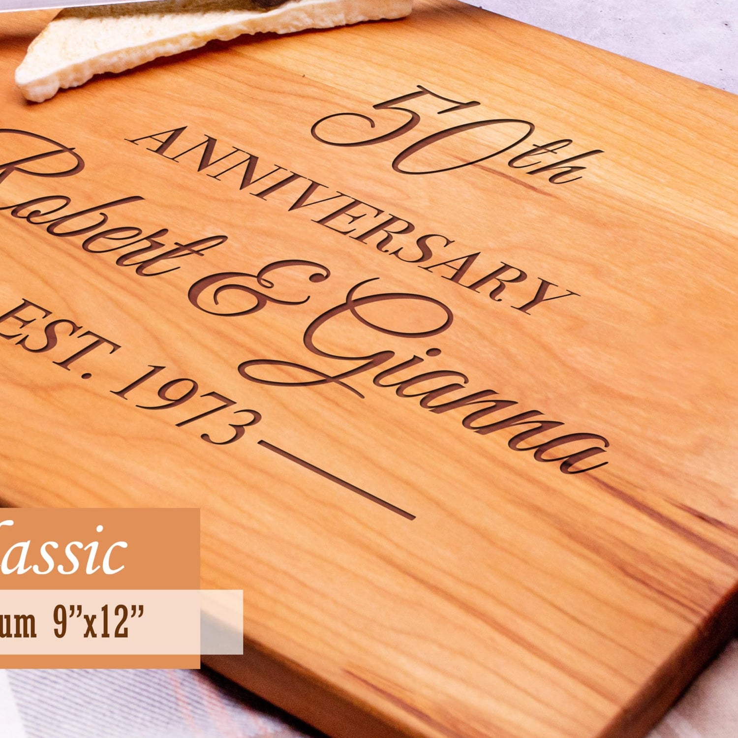 Personalized Wood Cutting Board Handmade in USA – Best Serves as Chopping board, Charcuterie board, Cheese board – Unique Wooden 50th Wedding Viva Leather
