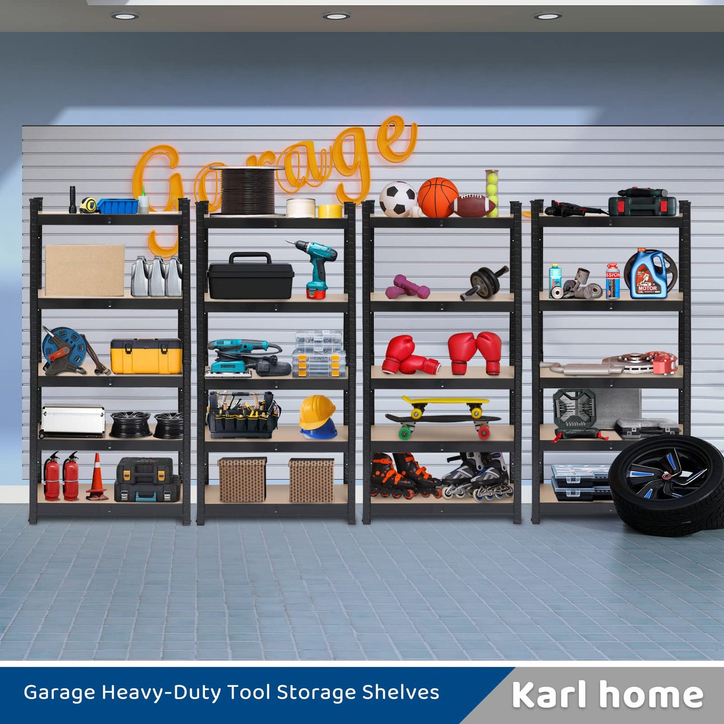 Karl home Garage Shelving Heavy-Duty, 5-Tiers Wide Size Adjustable Metal Shelving Unit Utility Rack Organization for Garage Pantry Basement, - WoodArtSupply