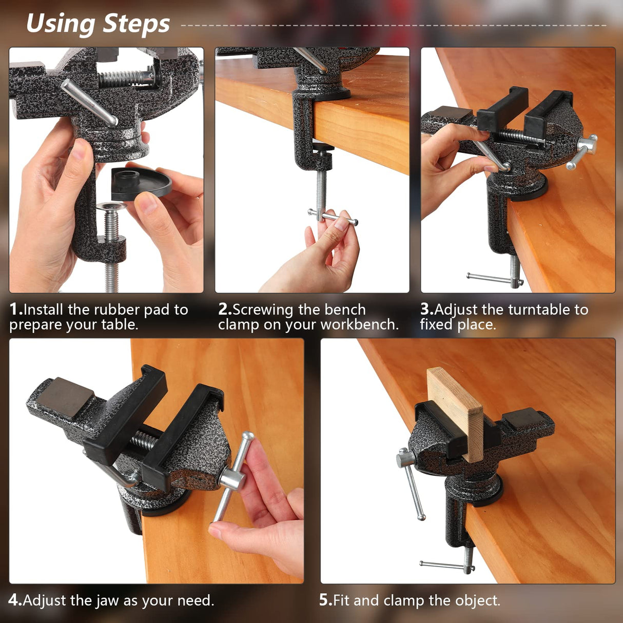 Bench Vise, 𝗚𝗢𝗫𝗔𝗪𝗘𝗘 𝗠𝗶𝗻𝗶 𝗕𝗲𝗻𝗰𝗵 𝗖𝗹𝗮𝗺𝗽 for Workbench, 2.9 inch Swivel Table Vise for Small DIY Projects, Handcraft Creations, Woodworking, Sculpting GOXAWEE