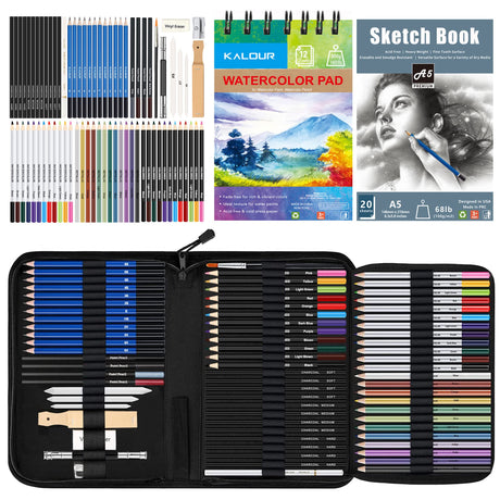 KALOUR 76 Drawing Sketching Kit Set - Pro Art Supplies with Sketchbook & Watercolor Paper - Include KALOUR