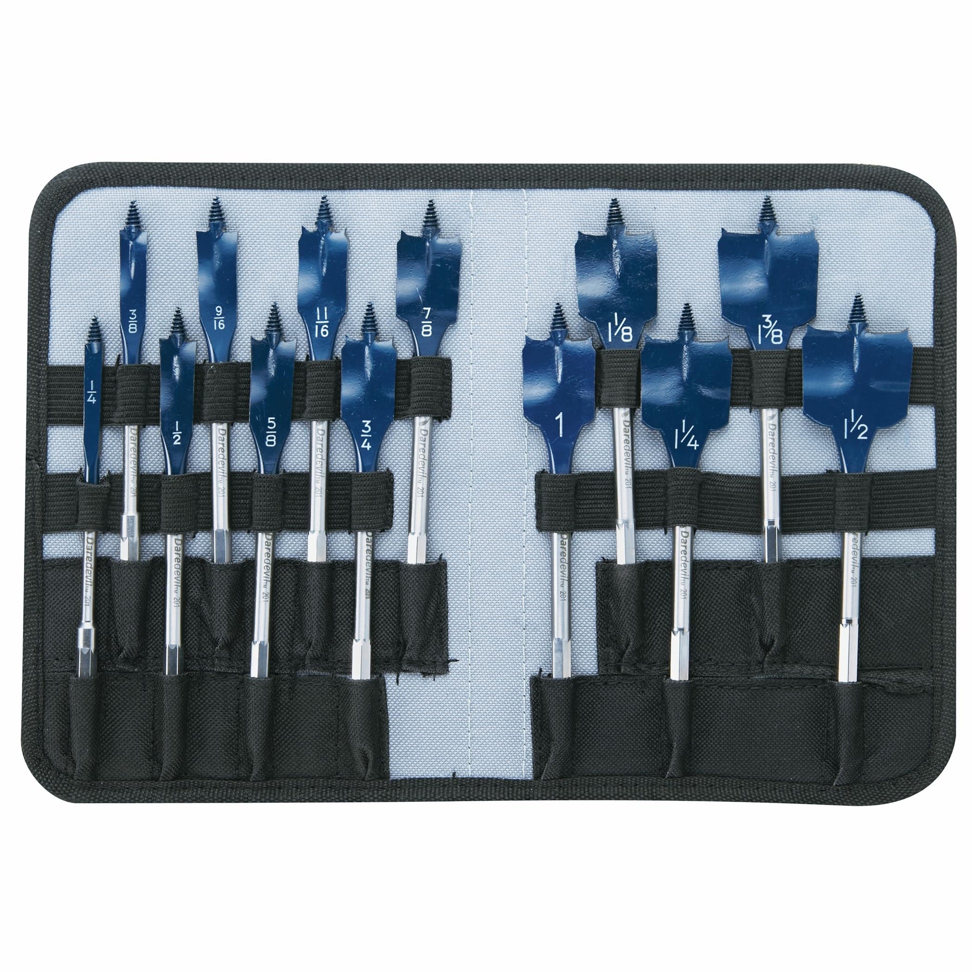 BOSCH DSB5013P 13-Piece Assorted Set Daredevil Spade Bits with Included Pouch, 1/4 In. Hex Shank Ideal for Fast Drilling Applications in Wood - WoodArtSupply