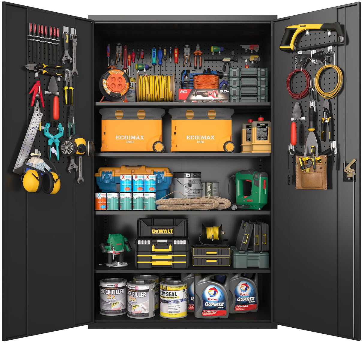 Fohufo Upgraded Wide Metal Storage Cabinet - 72 Inch Black Lockable Garage Cabinet with Wheels & 4 Adjustable Shelves | Heavy-Duty Steel Cabinet for Fohufo