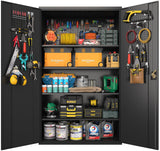 Fohufo Upgraded Wide Metal Storage Cabinet - 72 Inch Black Lockable Garage Cabinet with Wheels & 4 Adjustable Shelves | Heavy-Duty Steel Cabinet for Fohufo