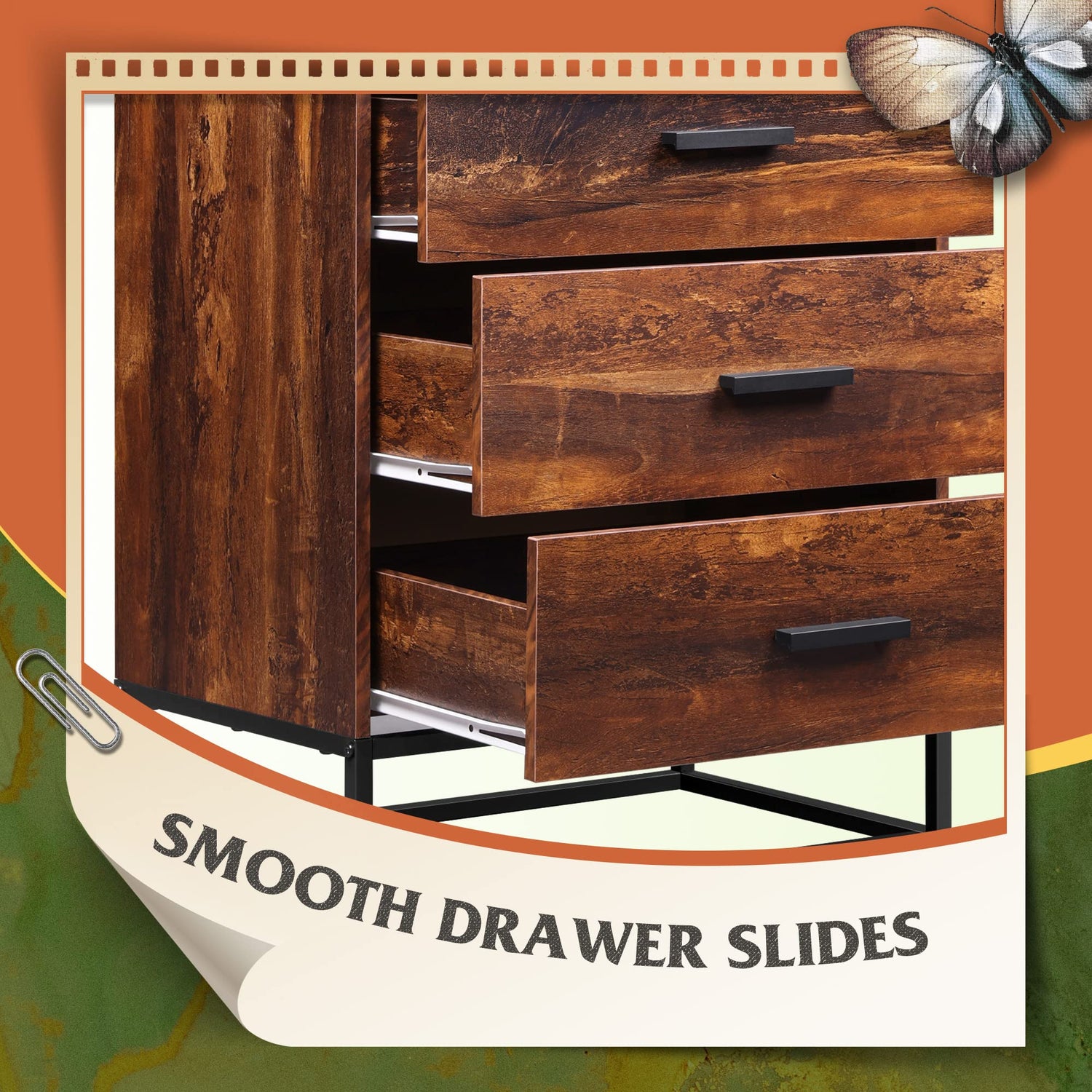 WLIVE Dresser for Bedroom with 4 Drawers, Nightstand, Chest of Drawers, Tall Dresser Drawers with Sturdy Metal Frame for Hallway, Living Room, WLIVE