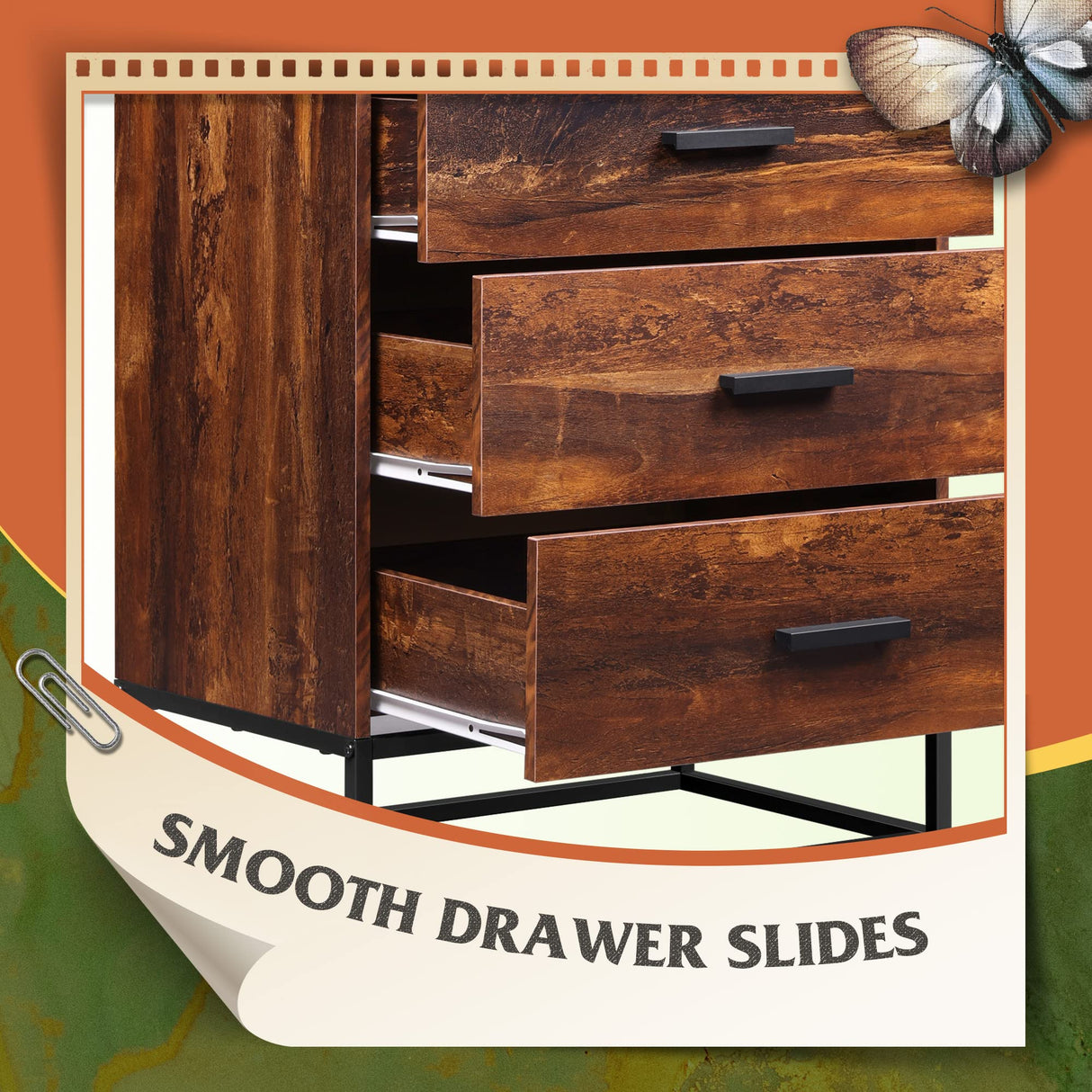 WLIVE Dresser for Bedroom with 4 Drawers, Nightstand, Chest of Drawers, Tall Dresser Drawers with Sturdy Metal Frame for Hallway, Living Room, WLIVE